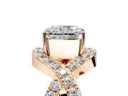 Halo Engagement Ring Setting for Radiant Cut Center with Pave Infinity Twist Band and Prong Head in Rose Gold