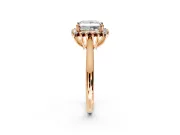 Starburst Halo Engagement Ring Setting for Princess Cut Center with Thin Round-Wire Band and Prong Head in Rose Gold