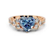 Cluster Engagement Ring Setting for Fancy Blue Heart-Shaped Center with Bezel Accent Clusters and Prong Head in Rose Gold