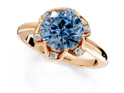 Floral Frame Engagement Ring Setting for Fancy Blue Round Cut Center with Accent Clusters and Prong Head in Rose Gold