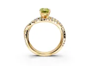 Solitaire Engagement Ring Setting for Fancy Yellow Emerald Cut Center with Woven 3-Strand Pave Band and Prong Head in Yellow Gold