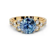 Cluster Engagement Ring Setting for Fancy Blue Round Cut Center with Bezel Accent Clusters and Prong Head in Yellow Gold