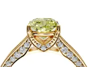 Solitaire Engagement Ring Setting for Fancy Yellow Cushion Cut Center with Milgrain-Framed Pave Band and Prong Head in Yellow Gold