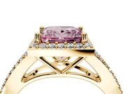 Halo Engagement Ring Setting for Fancy Pink Princess Cut Center with Pave Split Shank and Prong Head in Yellow Gold