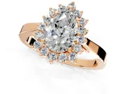Starburst Halo Engagement Ring Setting for Pear-Shaped Center with Flat Cathedral Band and Prong Head in Rose Gold