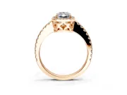 Accent Halo Engagement Ring Setting for Radiant Cut Center with Full-Length Pave Band and Prong Head in Rose Gold