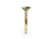 Cluster Engagement Ring Setting for Fancy Green Oval Center with Round Cut Accent Band and Prong Head in Yellow Gold