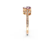 Cathedral Engagement Ring Setting for Fancy Pink Heart-Shaped Center with Antique-Style Pave Band and Prong Head in Rose Gold