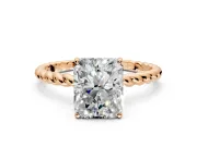Solitaire Engagement Ring Setting for Radiant Cut Center with Plain Twisted Rope Band and Prong Head in Rose Gold