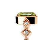 Milgrain Bezel Engagement Ring Setting for Fancy Yellow Emerald Cut Center with Marquise Stations and Bezel Head in Rose Gold