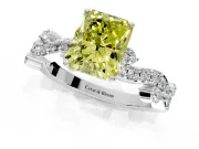 Solitaire Engagement Ring Setting for Fancy Yellow Radiant Cut Center with Bar-Station Pave Twist and Prong Head in Sterling Silver