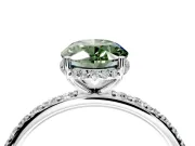 Hidden Halo Engagement Ring Setting for Fancy Green Oval Center with Pave Band and Prong Head in Platinum