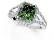 Halo Engagement Ring Setting for Fancy Green Radiant Cut Center with Pave Split Shank and Prong Head in Platinum