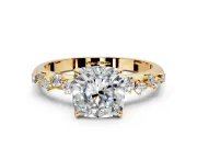 Cluster Engagement Ring Setting for Cushion Cut Center with Round Cut Accent Band and Prong Head in Yellow Gold