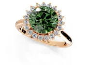 Starburst Halo Engagement Ring Setting for Fancy Green Round Cut Center with Thin Round-Wire Band and Prong Head in Rose Gold