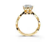 Solitaire Engagement Ring Setting for Cushion Cut Center with Accented Twist Band and Leaf Prong Head in Yellow Gold