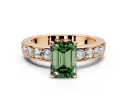 Solitaire Engagement Ring Setting for Fancy Green Emerald Cut Center with Channel-Set Accents and Prong Head in Rose Gold