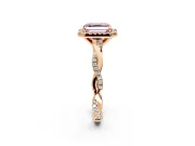 Halo Engagement Ring Setting for Fancy Pink Asscher Cut Center with Pave and Plain Twist Band and Prong Head in Rose Gold