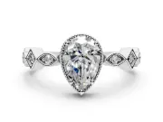 Milgrain Bezel Engagement Ring Setting for Pear-Shaped Center with Marquise Stations and Bezel Head in Platinum