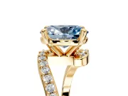 Solitaire Engagement Ring Setting for Fancy Blue Oval Center with Pave Bypass Swirl Band and Prong Head in Yellow Gold