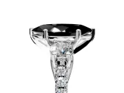 3 Stone Engagement Ring Setting for Fancy Black Marquise Center with Crossover Basket, Pave Band and Prong Head in White Gold