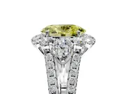 Halo Engagement Ring Setting for Fancy Yellow Oval Center with Two-Strand Split Shank and Prong Head in Sterling Silver