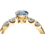 5 Stone Engagement Ring Setting for Fancy Blue Pear-Shaped Center with Plain Band and Prong Head in Yellow Gold