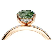 Solitaire Engagement Ring Setting for Fancy Green Cushion Cut Center with Fine Pave Band and Prong Head in Rose Gold