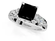 Solitaire Engagement Ring Setting for Fancy Black Princess Cut Center with Graduated Shared Prongs and Prong Head in Sterling Silver