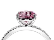 Solitaire Engagement Ring Setting for Fancy Pink Round Cut Center with Round Cut Pave Band and Prong Head in Platinum