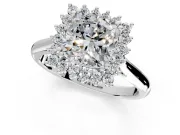 Starburst Halo Engagement Ring Setting for Cushion Cut Center with Thin Round-Wire Band and Prong Head in Platinum
