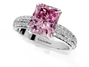Solitaire Engagement Ring Setting for Fancy Pink Radiant Cut Center with Multi-Row Pave Accents and Basket Head in Platinum
