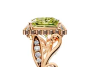 Halo Engagement Ring Setting for Fancy Yellow Princess Cut Center with Leaf Motif Split Shank and Prong Head in Rose Gold