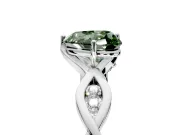 Solitaire Engagement Ring Setting for Fancy Green Heart-Shaped Center with Accented Twist Band and Leaf Prong Head in Platinum