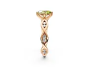 Solitaire Engagement Ring Setting for Fancy Yellow Oval Center with Accented Twist Band and Leaf Prong Head in Rose Gold