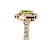 Halo Engagement Ring Setting for Fancy Yellow Asscher Cut Center with Pave Accents, Heart Basket and Prong Head in Rose Gold