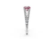 Solitaire Engagement Ring Setting for Fancy Pink Cushion Cut Center with Pave Split Shank and Prong Head in Sterling Silver