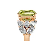 Leaf Cluster Engagement Ring Setting for Fancy Yellow Asscher Cut Center with Marquise Accents and Prong Head in Rose Gold
