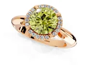 Halo Engagement Ring Setting for Fancy Yellow Round Cut Center with Tapered Plain Band and Prong Head in Rose Gold