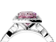 Halo Engagement Ring Setting for Fancy Pink Princess Cut Center with Pave and Plain Twist Band and Prong Head in Platinum