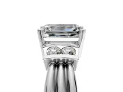 Solitaire Engagement Ring Setting for Emerald Cut Center with Grooved Bar Accent Band and Prong Head in Platinum