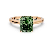 Solitaire Engagement Ring Setting for Fancy Green Radiant Cut Center with Narrow Cathedral Band and Prong Head in Rose Gold