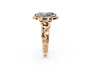 Halo Engagement Ring Setting for Fancy Blue Marquise Center with Open Scroll Shoulders and Prong Head in Rose Gold