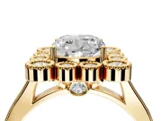 Cluster Halo Engagement Ring Setting for Cushion Cut Center with Milgrain Bezel Accents and Prong Head in Yellow Gold