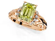 Solitaire Engagement Ring Setting for Fancy Yellow Emerald Cut Center with Filigree Accent Basket and Prong Head in Rose Gold