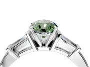 3 Stone Engagement Ring Setting for Fancy Green Pear-Shaped Center with Channel Baguette Accents and Prong Head in White Gold