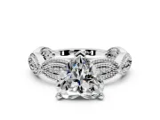 Solitaire Engagement Ring Setting for Heart-Shaped Center with Marquise Panel Band and Prong Head in White Gold