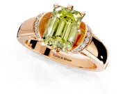 Solitaire Engagement Ring Setting for Fancy Yellow Emerald Cut Center with Wide Band, Pave Collar and Prong Head in Rose Gold