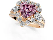 Halo Engagement Ring Setting for Fancy Pink Heart-Shaped Center with Two-Strand Split Shank and Prong Head in Rose Gold