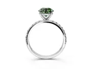 Solitaire Engagement Ring Setting for Fancy Green Round Cut Center with Micro Pave Band and Prong Head in White Gold